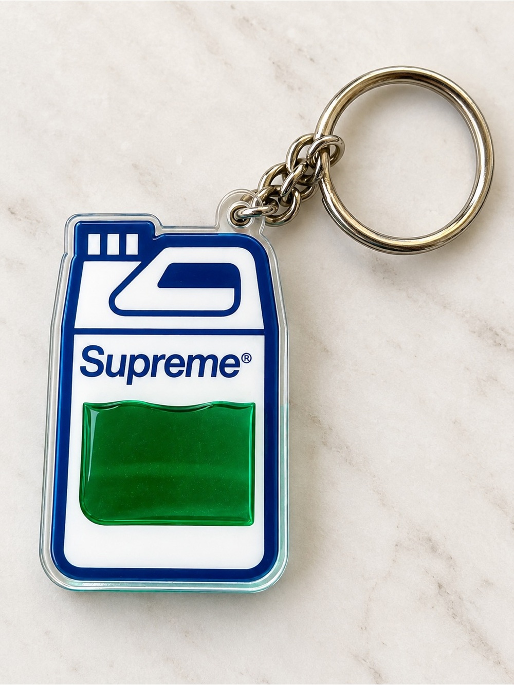 Supreme FW19 Oil Jug Keychain Green Gel Liquid Key Ring Collectible